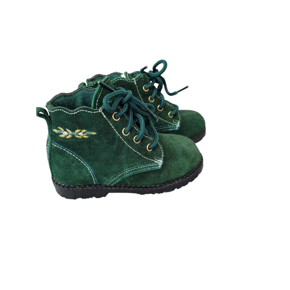 Toddler Girls Suede Lace Up Ankle Boots Size 7‎ Green Playclothes Embroidered